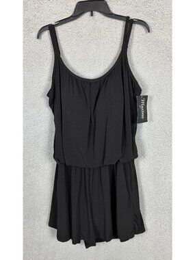 Maxine Women's Jersey Swim Romper One Piece Swimsuit Padded 22W Black NWT's.